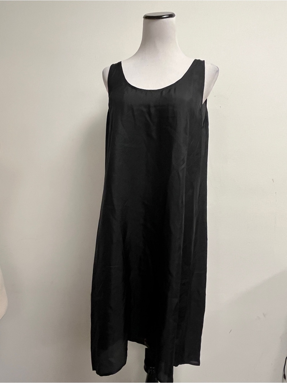 Eileen Fisher Sleeveless Black slip Midi Dress semi sheer L